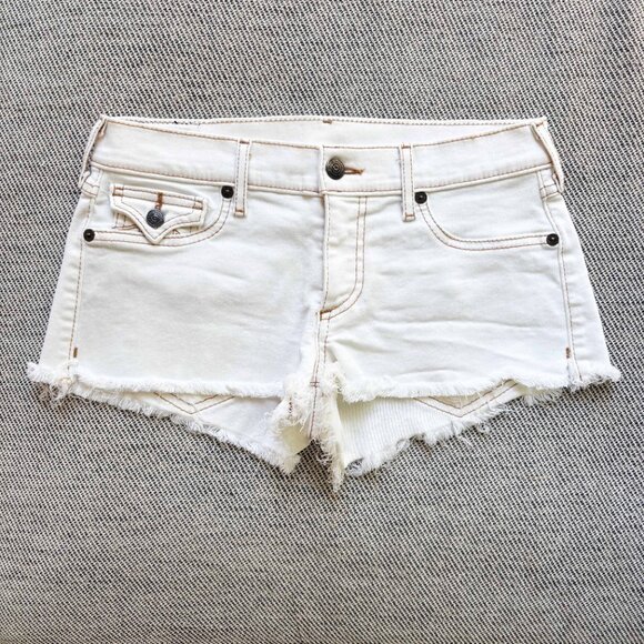 True Religion White Joey Cut Off Low Rise Super Short Shorts size 27 - Picture 4 of 13